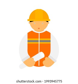 Cartoon of an engineer on white background.