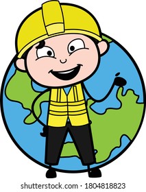 Cartoon Engineer with planet earth