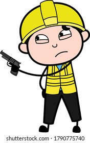 Ingeniero de caricaturas Apuntando a un arma Diseño Ilustración