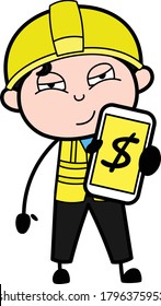 Cartoon Engineer Showing Money in Cell Phone Character Design Illustration