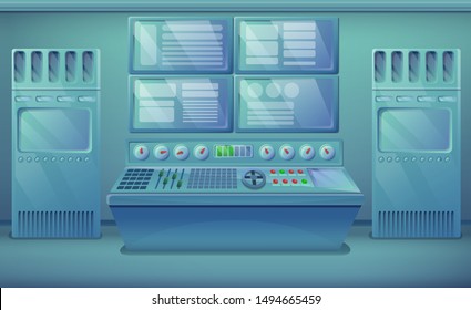 cartoon engineering room with equipment, vector illustration