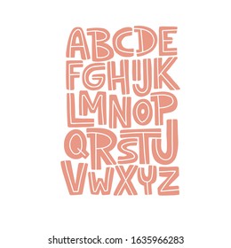 Cartoon English alphabet. ABC. Funny hand drawn graphic font. Color uppercase letters. Design for typography poster, card. Fun modern vector illustration