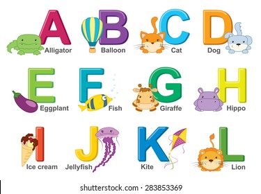 Cartoon English Alphabet, Letters A-L