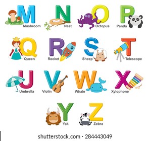 Cartoon English Alphabet, Letters M-Z