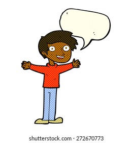cartoon enthusiastic man with speech bubble
