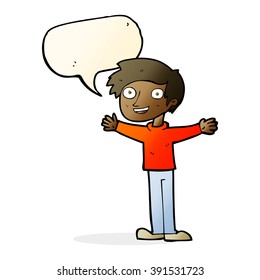 cartoon enthusiastic man with speech bubble