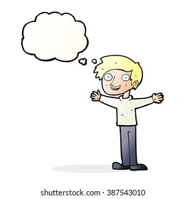 cartoon enthusiastic man with thought bubble