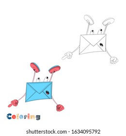 Cartoon envelope in flight. Vector illustration in the form of coloring and color example.