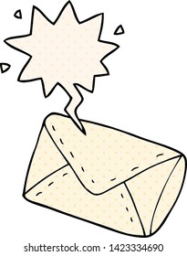 cartoon envelope with speech bubble in comic book style