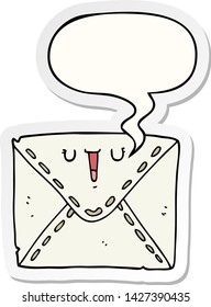 sobre de dibujos animados con pegatina de burbujas de voz