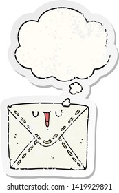 cartoon envelope with thought bubble as a distressed worn sticker