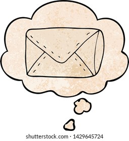 cartoon envelope with thought bubble in grunge texture style