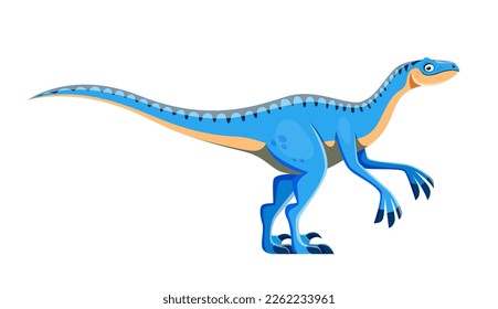 Cartoon Eoraptor dinosaur character. Extinct reptile, ancient wildlife animal or creature isolated vector childish personage. Triassic era blue dinosaur, paleontology predator beast with long paws