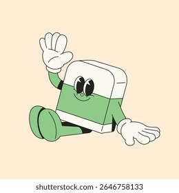 Cartoon Eraser Character Waving Hello. Retro Cartoon Style