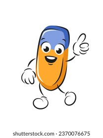 Cartoon eraser smiles, give ok, cool status. Knowledge and education concept. Back to school. Vector illustration stationery for children design or school.