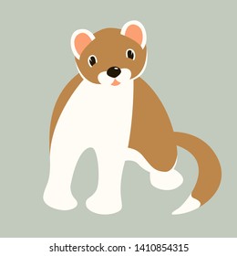 cartoon ermine, vector illustration, flat style, front view