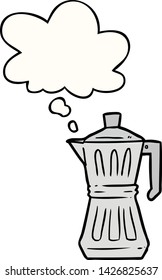 cartoon espresso maker with thought bubble