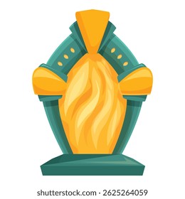 Cartoon eternal flame burning on green marble pedestal with yellow decorative elements