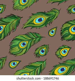 Cartoon ethnic vector Feathers seamless pattern