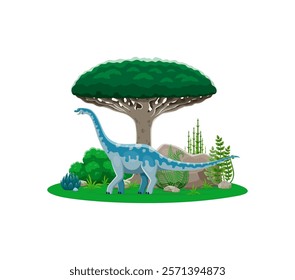 Cartoon Euhelopus dinosaur childish character. Prehistoric reptile, paleontology animal or extinct dinosaur cute cartoon vector character. Jurassic era Euhelopus lizard isolated funny personage