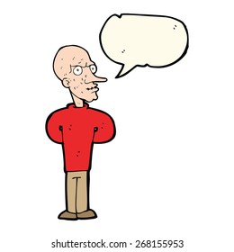 caricatura de malvado calvo con burbuja de habla