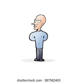 caricatura malvado calvo con burbuja de pensamiento