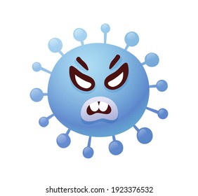 Cartoon evil coronavirus. Vector illustration on white background, childish character.