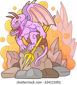 cartoon evil demon with a trident in his hand