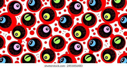 Cartoon evil eyes pattern for halloween cover. Horror illustration background.