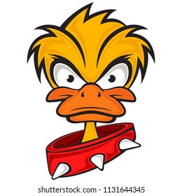 Cartoon evil face duck with collar. Vector eps 10