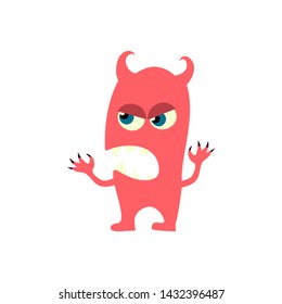 Cartoon evil flat monsters icon. Colorful kids toy cute monster. Vector illustration
