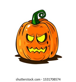 Cartoon evil halloween pumpkin on white background. Great character for halloween celebrated.