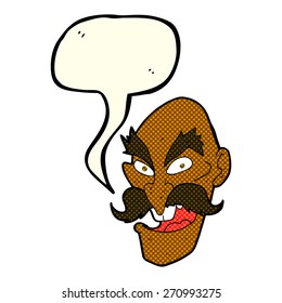 cartoon evil old man face with speech bubble