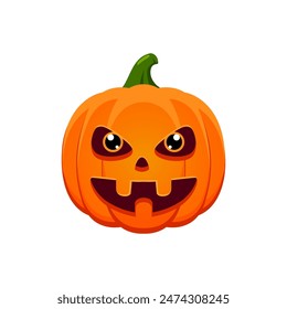 Conjunto de emoticones de Halloween de linterna de calabaza malvada de dibujos animados. Octubre horror de vacaciones divertido personaje pegatina, Halloween monstruo de miedo o calabaza Jack o linterna espeluznante cara sonriente emoji aislado Vector icono