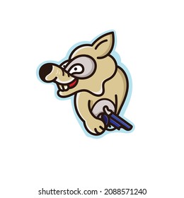 Cartoon Evil Wolf. Image of a wolf carrying a gun in hand. suitable for use as icons, mascots, and others