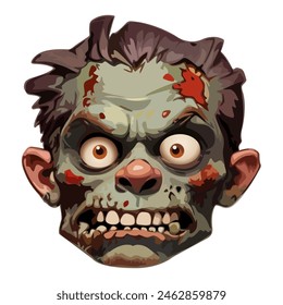 Caricatura cara de zombi malvado. Una Plantilla para el diseño de pegatinas, prendas de vestir y recuerdos. Aislado sobre un fondo blanco. Ilustración vectorial.