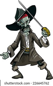 Cartoon evil zombie pirate. Isolated on white