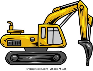 Cartoon excavator construction vehicle on crawler tracks
