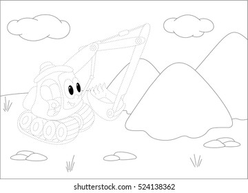 Cartoon excavator. Dot to dot educational game for kids