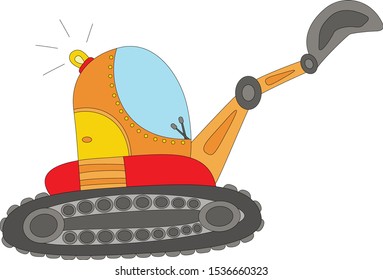 Cartoon excavator isolated on white. Digital illustration