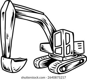 Cartoon excavator with long digging arm and track base