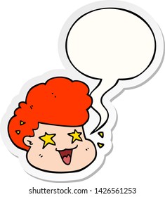 cartoon excited boy with speech bubble sticker