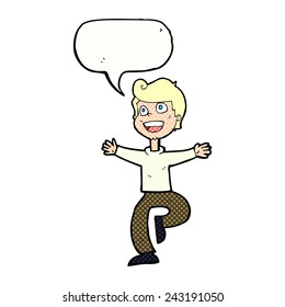 Cartoon-begeisterter Junge mit Sprachblase