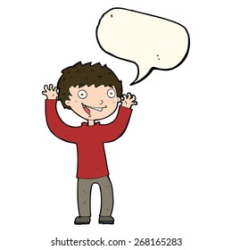 cartoon excited boy with speech bubble