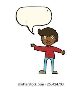 cartoon excited boy with speech bubble