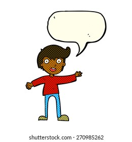 cartoon excited boy with speech bubble