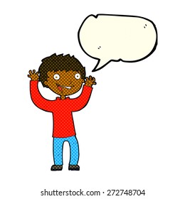 cartoon excited boy with speech bubble