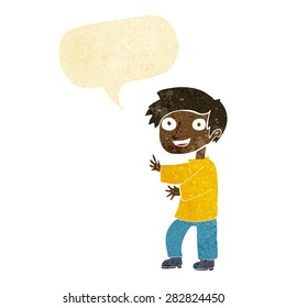 cartoon excited boy with speech bubble