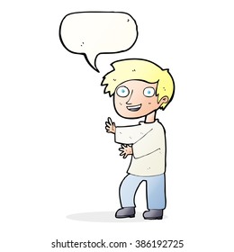 Cartoon-begeisterter Junge mit Sprachblase