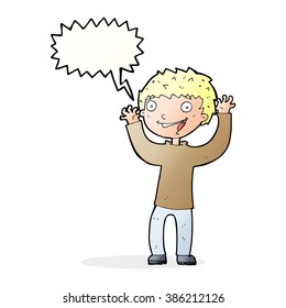 cartoon excited boy with speech bubble